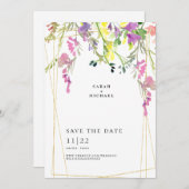 Geometrisch kleurrijke wilde bloemen sparen de dat save the date (Voorkant / Achterkant)