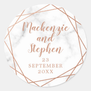 Geometrisch Koper Marmer Gepersonaliseerde bruilof Ronde Sticker