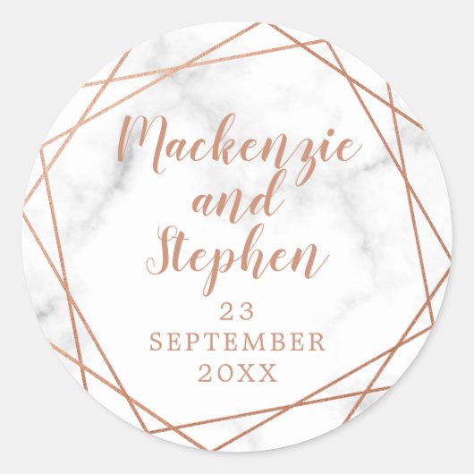 Geometrisch Koper Marmer Gepersonaliseerde bruilof Ronde Sticker (Voorkant)