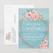 Geometrisch Koper Waterverf Floral Beach Bruiloft Uitnodiging Briefkaart (Voorkant / Achterkant)