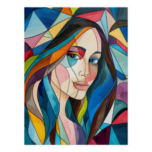 Geometrisch Kubistisch Gebrandschilderd Portret Perfect Poster