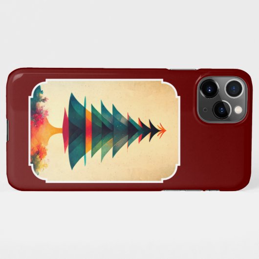 Geometrisch kunstontwerp met volledige kerstboom iPhone hoesje (Achterkant horizontaal)