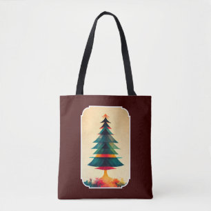 Geometrisch kunstontwerp met volledige kerstboom tote bag