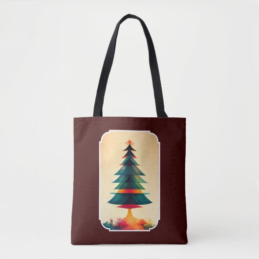 Geometrisch kunstontwerp met volledige kerstboom tote bag (Voorkant)