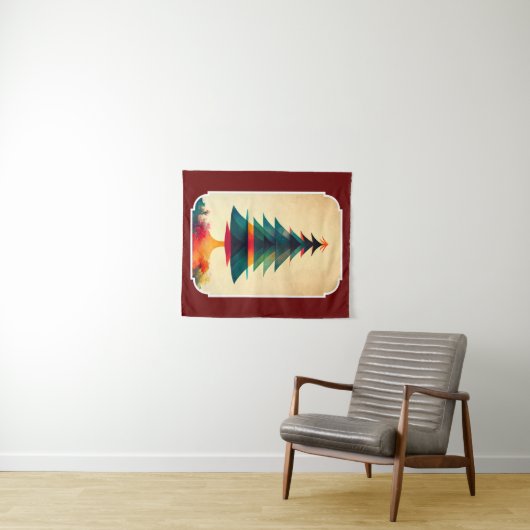 Geometrisch kunstontwerp met volledige kerstboom wandkleed (In Situ (horizontaal))