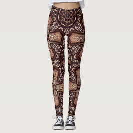 Geometrisch kunstpatroon bruine Leggings