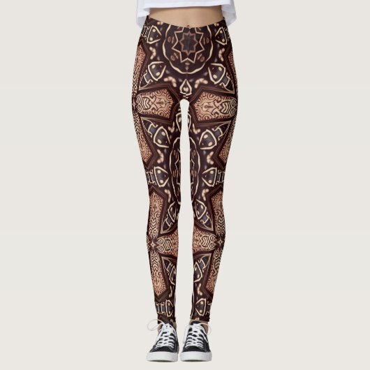 Geometrisch kunstpatroon bruine Leggings (Voorkant)