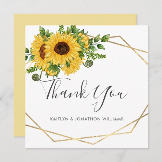 Geometrisch land Rustic Summer Sunflower Wedding Bedankkaart (Voorkant / Achterkant)