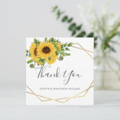 Geometrisch land Rustic Summer Sunflower Wedding Bedankkaart (Staand voorkant)