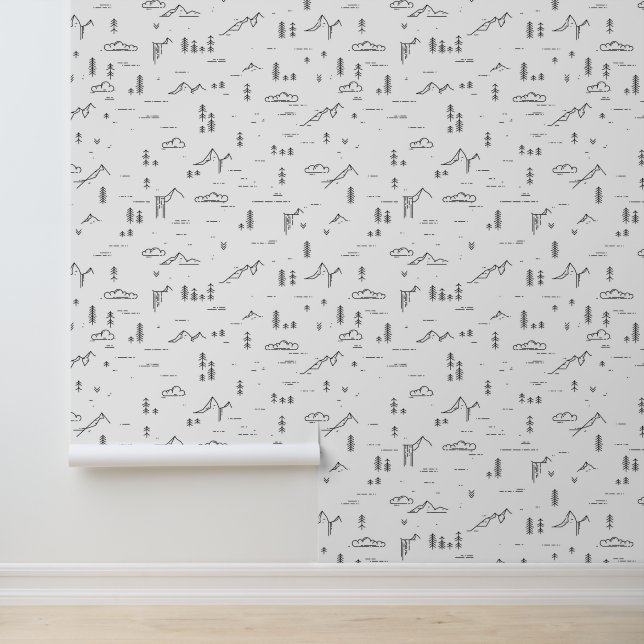 Geometrisch landschap van boslijnen behang (Applicatie)