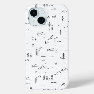Geometrisch landschap van boslijnen iPhone 15 case