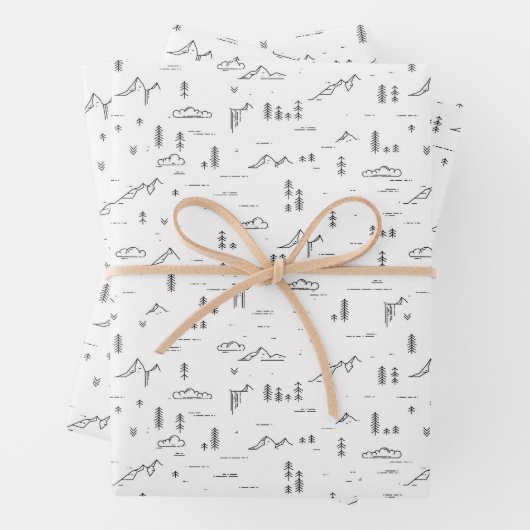 Geometrisch landschap van boslijnen inpakpapier vel (In situ)