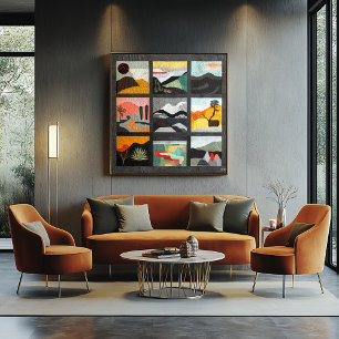 Geometrisch landschapsraster in vette moderne kleu perfect poster