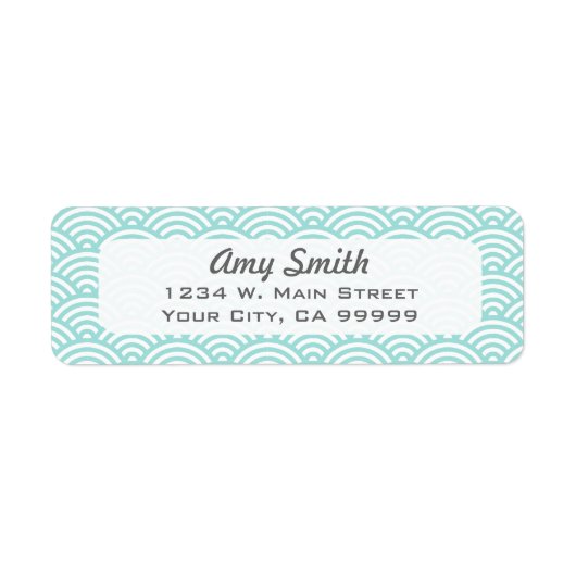 Geometrisch Licht Aqua en White Asian Pattern Etiket (Voorkant)