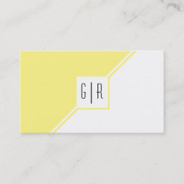 Geometrisch lichtgeel en wit modern monogram visitekaartje