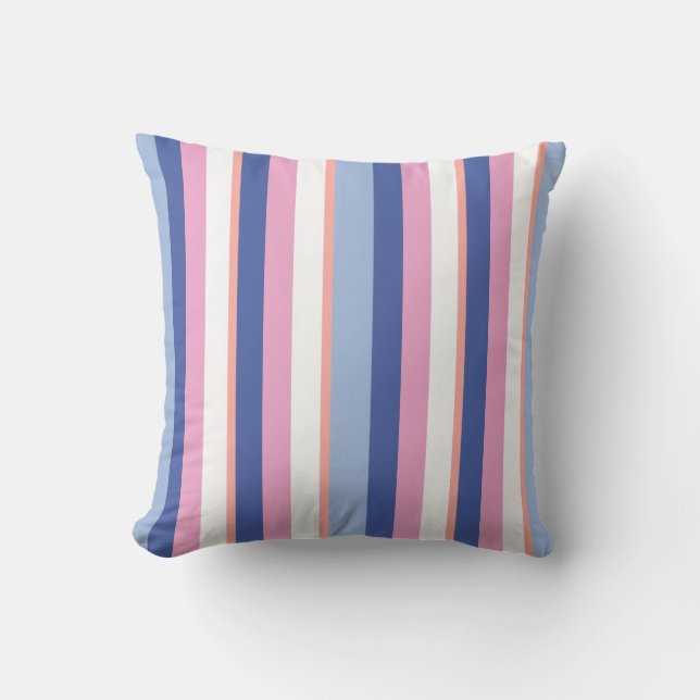 Geometrisch lijnpatroon Roze en Blauw Kussen (Voorkant)