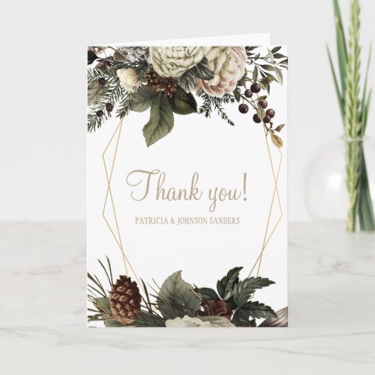 Geometrisch lijst bloemenwinter bruiloft dank u bedankkaart (Voorkant)