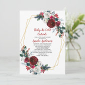 Geometrisch Lijst Bourgogne Bloemen Baby shower Kaart (Staand voorkant)