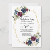 Geometrisch Lijst Bourgogne Navy Flowers Bachelore Kaart (Voorkant)