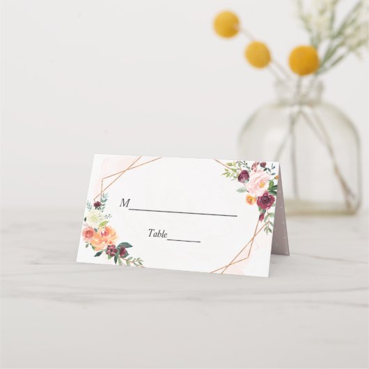 Geometrisch Lijst Bright Bloom Floral Wedding Tabl Plaatskaartje (Voorkant)
