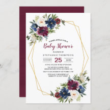 Geometrisch Lijst Burgundy Navy Flowers Baby showe