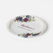 Geometrisch Lijst Burgundy Navy Flowers Birthday Papieren Bordje (Gekanteld)