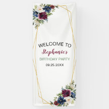 Geometrisch Lijst Burgundy Navy Flowers Birthday