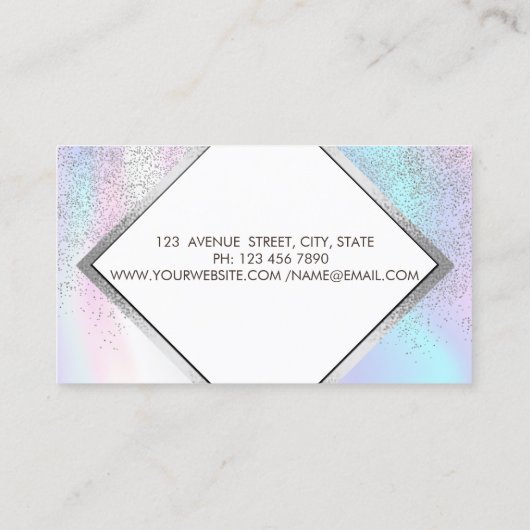 Geometrisch, Lijst, Confetti, schaar, holografisch Visitekaartje (Achterkant)