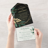 Geometrisch lijst en groen Zwart met Rsvp All In One Uitnodiging (Afscheurbaar)