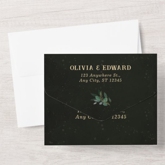 Geometrisch lijst en groen Zwart met Rsvp All In One Uitnodiging (Achterkant)