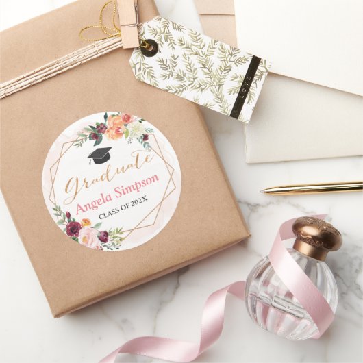 Geometrisch Lijst Floral Afstuderen Hartelijk dank Ronde Sticker (Geschenken)