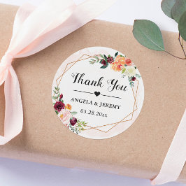 Geometrisch Lijst Floral Wedding Favor Dank je Ronde Sticker