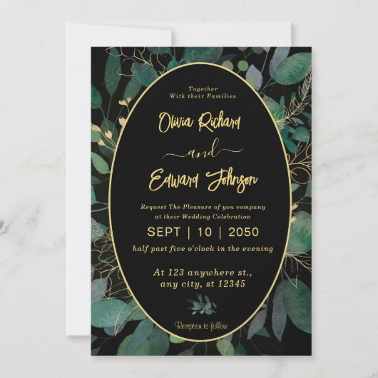 Geometrisch Lijst groen en goudblaadjes Zwart Kaart (Voorkant)