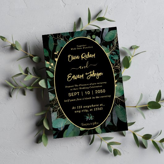 Geometrisch Lijst groen en goudblaadjes Zwart Kaart