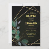Geometrisch lijst groen en gouden bladeren bruilof kaart (Voorkant)