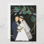 Geometrisch lijst groen en gouden bladeren bruilof kaart (Achterkant)