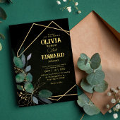 Geometrisch lijst groen en gouden bladeren bruilof kaart