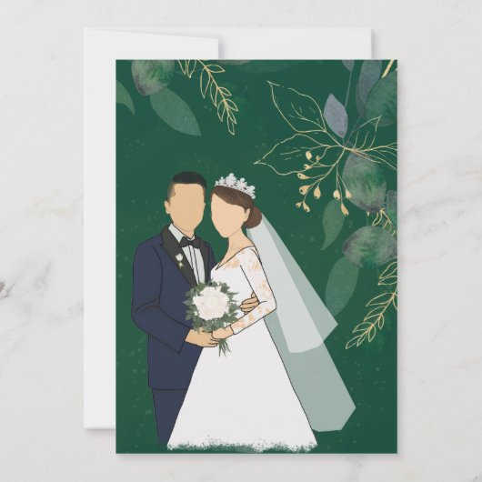 Geometrisch lijst groen en gouden bladeren save the date (Achterkant)