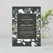 Geometrisch lijst groen en gouden bladeren zilver folie uitnodiging (Staand Voorkant)