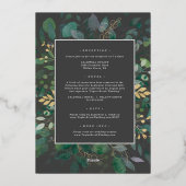 Geometrisch lijst groen en gouden bladeren zilver folie uitnodiging (Achterkant)