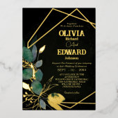 Geometrisch lijst groen verlof en goud Zwart Bruil Folie Uitnodiging (Voorkant)