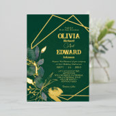 Geometrisch lijst groen verlof en gouden Folie bru Folie Uitnodiging (Staand Voorkant)