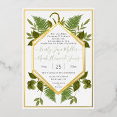 Geometrisch Lijst Lucky in Love & Gold Wedding F Folie Uitnodiging (Voorkant)