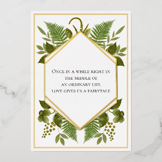 Geometrisch Lijst Lucky in Love & Gold Wedding F Folie Uitnodiging (Achterkant)