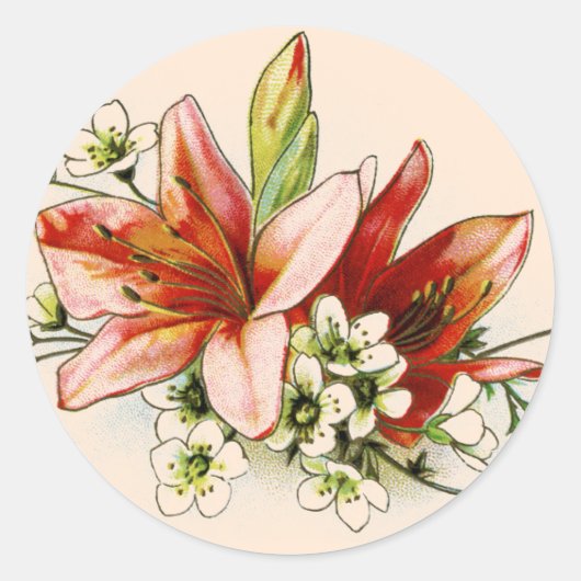 Geometrisch Lijst met tropische lilies Ronde Sticker (Voorkant)