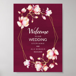 Geometrisch Lijst Roze Magnolia Poster