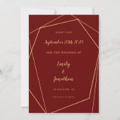 Geometrisch Lijst Script Bourgondië Gold Wedding S Save The Date (Voorkant)