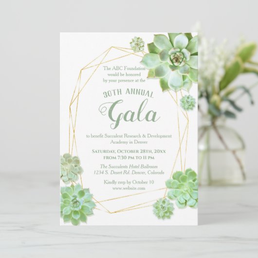 Geometrisch Lijst Succulents Charity Gala Kaart (Staand voorkant)