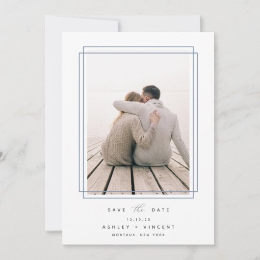Geometrisch Lijst | Verticale foto Save The Date (Voorkant)