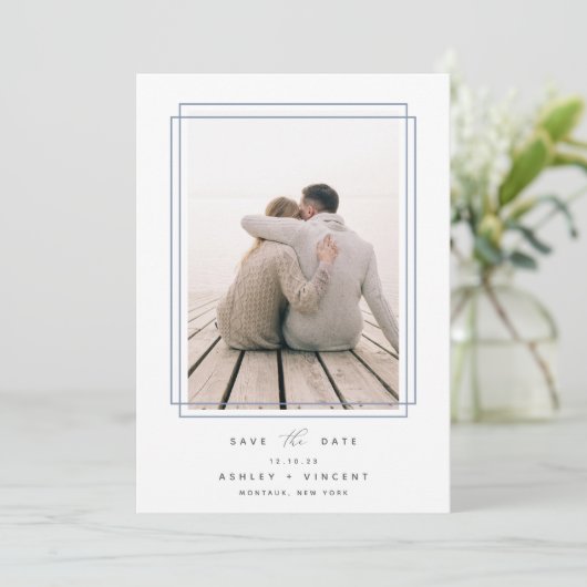 Geometrisch Lijst | Verticale foto Save The Date (Staand voorkant)